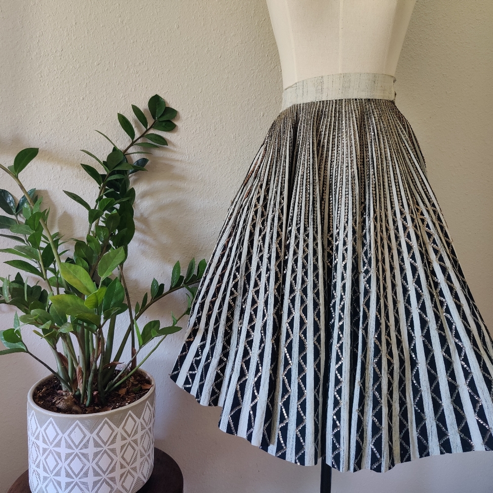 Vintage Mexican Circle Skirt, Sequin 1950s Retro Black & White XS Skirt